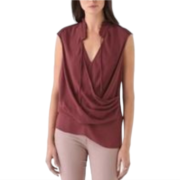 Helmut Lang silk chiffon and goat leather layered top size M in burgundy - Picture 2 of 8